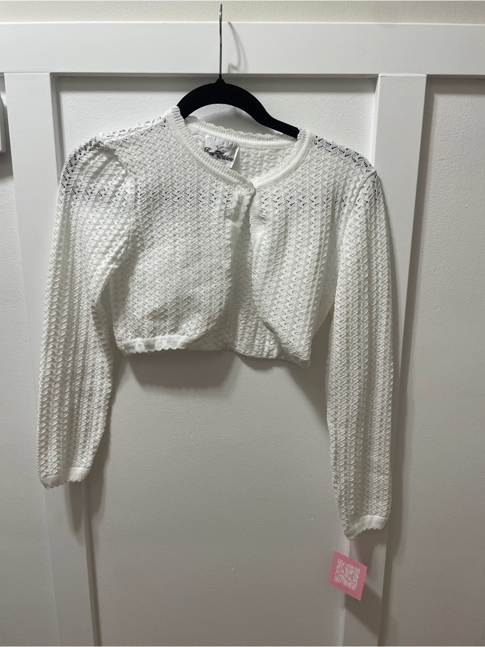 Rare Editions White Cropped Open-Knit Cardigan